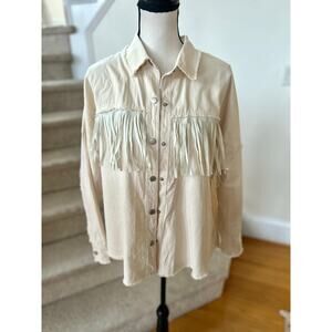 Ellison Cream Fringe Snap Button Down Shirt Jacket Shacket Western Cowgirl Rodeo